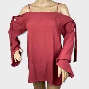Garmentory Lumiere Pink Tie Cold Shoulder Bell Sleeve Boho Top Size Large Boho L